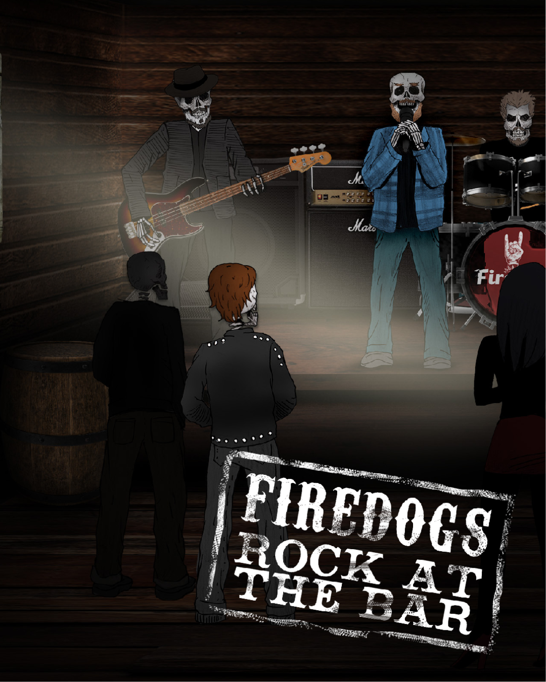Rock at The Bar — a banda tocando no palco do saloon