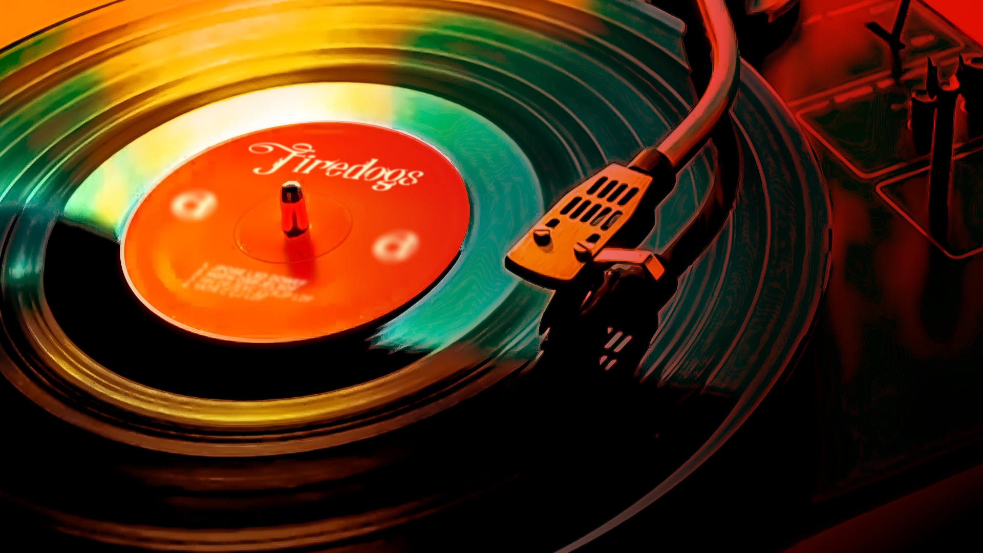 Firedogs — vitrola girando em luz quente